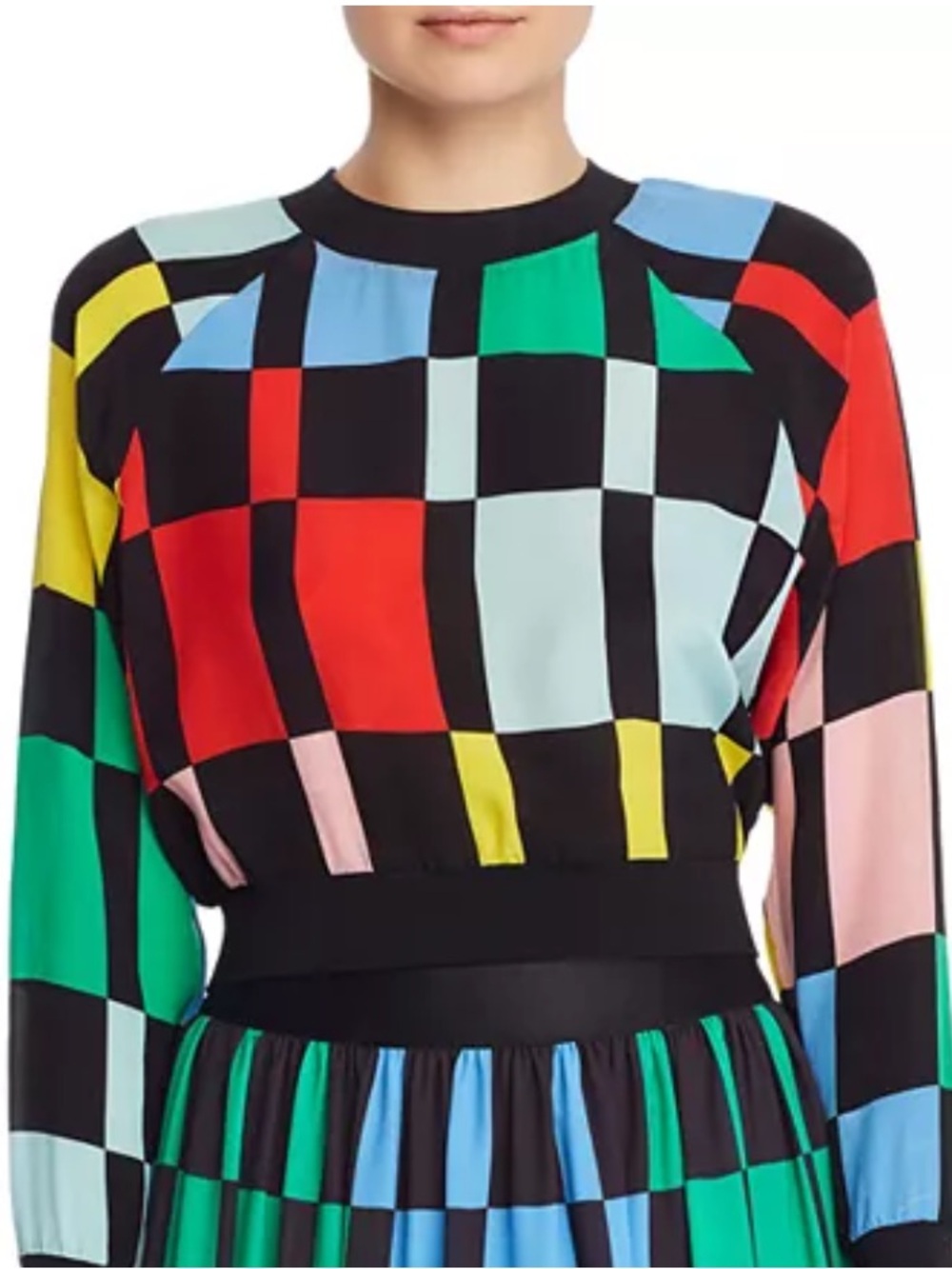 Alice + Olivia Calvin Checkboard Multicolor Banded Cropped Top size XS flawed - Picture 1 of 8